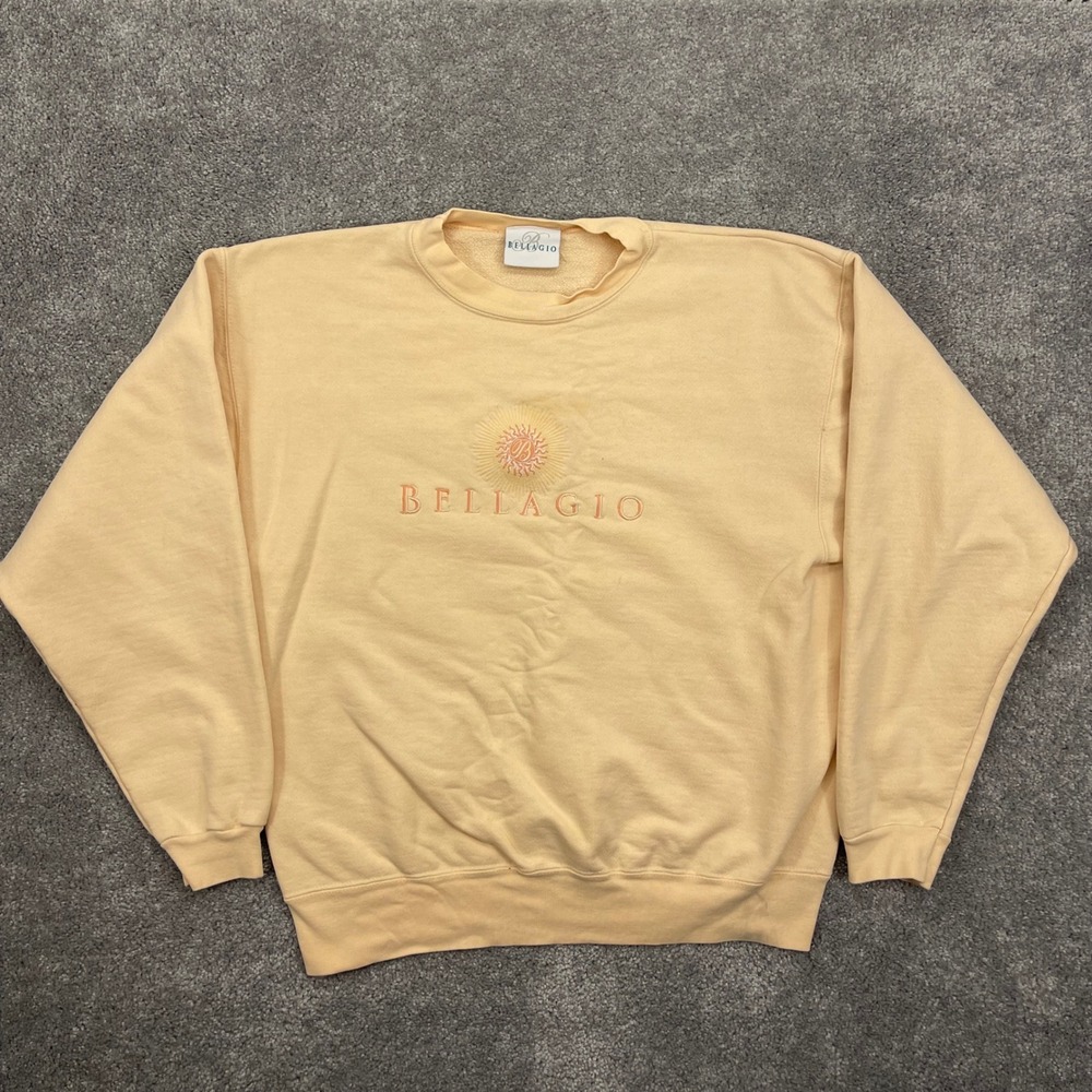 Vintage Bellagio Sweatshirt Adult Large Las Vegas Embroidered Crewneck Orange